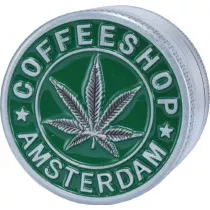 Coffee shop Amsterdam Leaf feuille cannabis Gravée Grinder 50 mm - 4 Parties vert